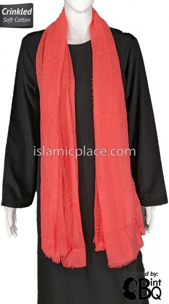 Coral - Plain Soft Crinkle Cotton Shayla Long Rectangle Hijab 36"x72"