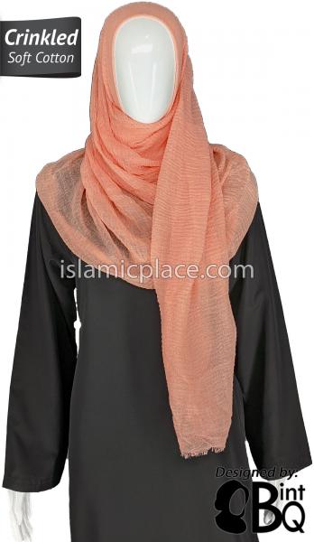 Peach - Plain Soft Crinkle Cotton Shayla Long Rectangle Hijab 36"x72"