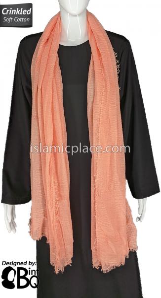 Peach - Plain Soft Crinkle Cotton Shayla Long Rectangle Hijab 36"x72"