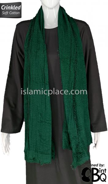 Dark Green - Plain Soft Crinkle Cotton Shayla Long Rectangle Hijab 36"x72"