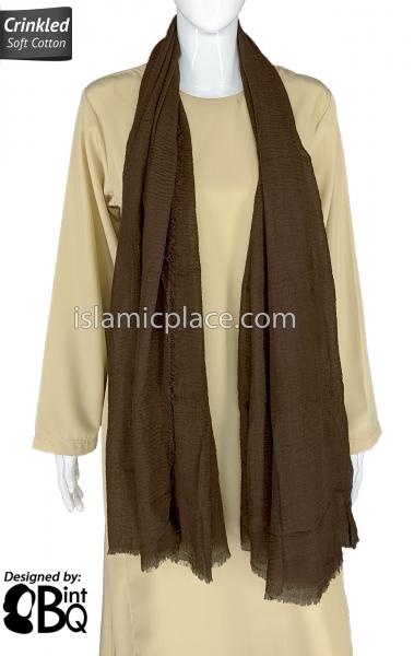 Brown - Plain Soft Crinkle Cotton Shayla Long Rectangle Hijab 36"x72"