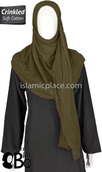 Olive Green - Plain Soft Crinkle Cotton Shayla Long Rectangle Hijab 36"x72"