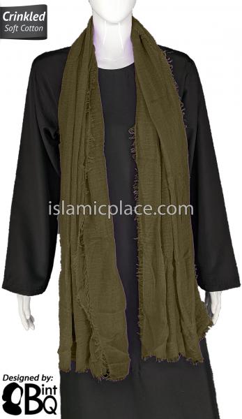 Olive Green - Plain Soft Crinkle Cotton Shayla Long Rectangle Hijab 36"x72"