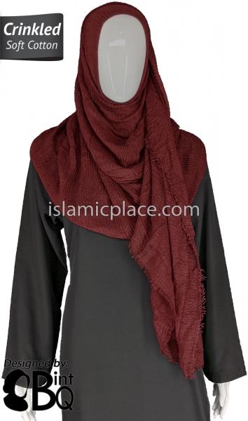 Burgundy - Plain Soft Crinkle Cotton Shayla Long Rectangle Hijab 36"x72"
