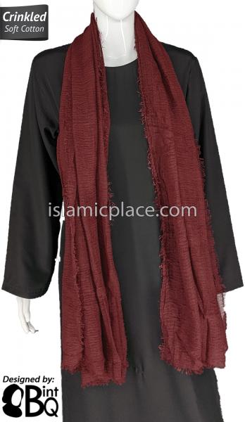 Burgundy - Plain Soft Crinkle Cotton Shayla Long Rectangle Hijab 36"x72"