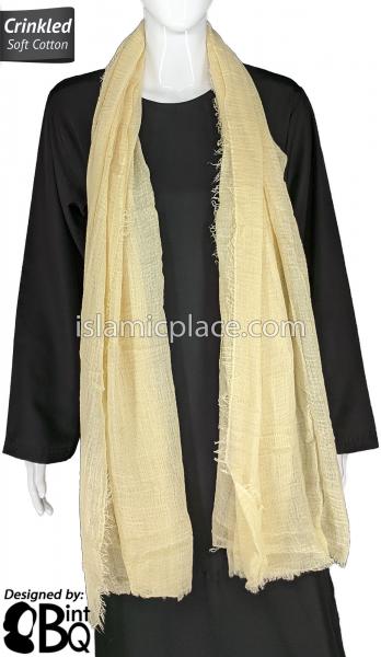 Cream - Plain Soft Crinkle Cotton Shayla Long Rectangle Hijab 36"x72"