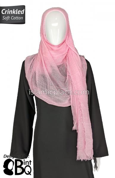 Pink - Plain Soft Crinkle Cotton Shayla Long Rectangle Hijab 36"x72"