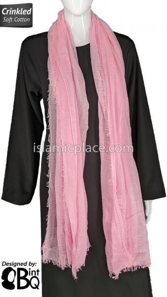 Pink - Plain Soft Crinkle Cotton Shayla Long Rectangle Hijab 36"x72"