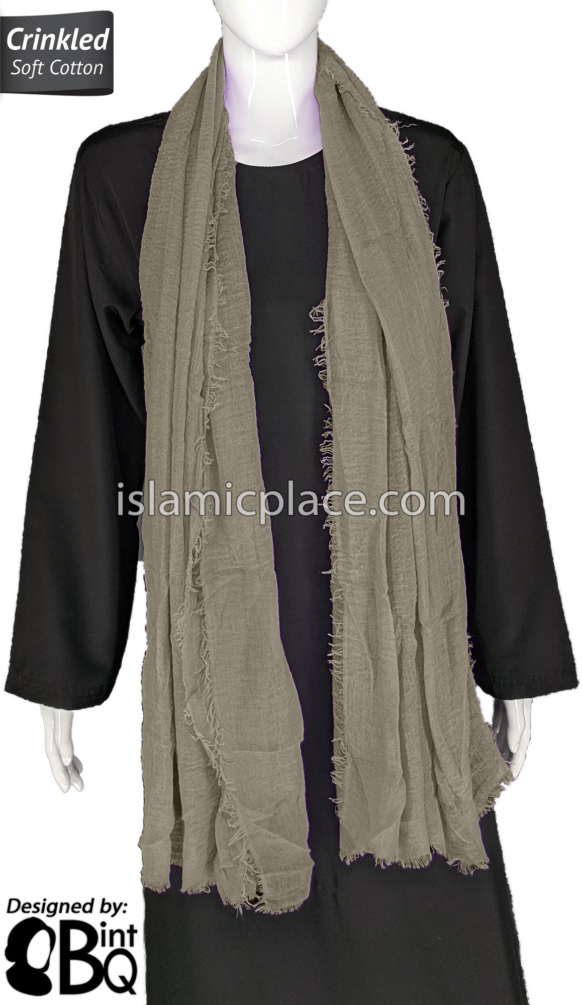 Fossil Gray - Plain Soft Crinkle Cotton Shayla Long Rectangle Hijab 36"x72"