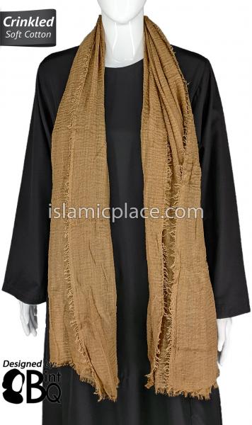 Tan - Plain Soft Crinkle Cotton Shayla Long Rectangle Hijab 36"x72"