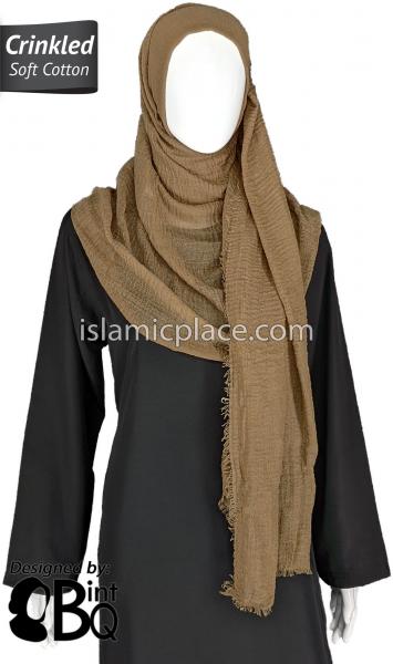Taupe - Plain Soft Crinkle Cotton Shayla Long Rectangle Hijab 36"x72"