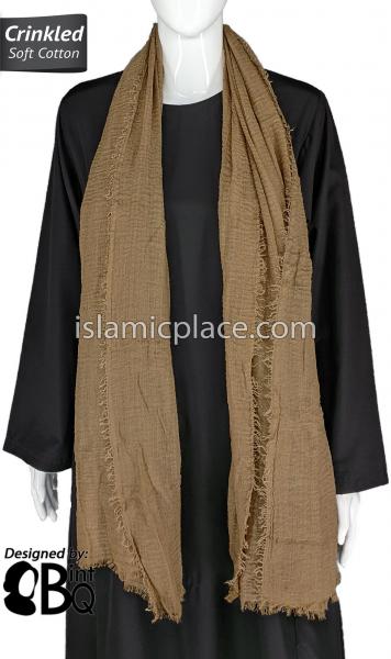 Taupe - Plain Soft Crinkle Cotton Shayla Long Rectangle Hijab 36"x72"