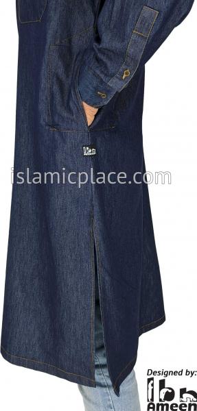 Blue Denim - Men Saudi Ad-Daffah Plain Kameez by Ibn Ameen