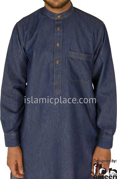 Blue Denim - Men Saudi Ad-Daffah Plain Kameez by Ibn Ameen