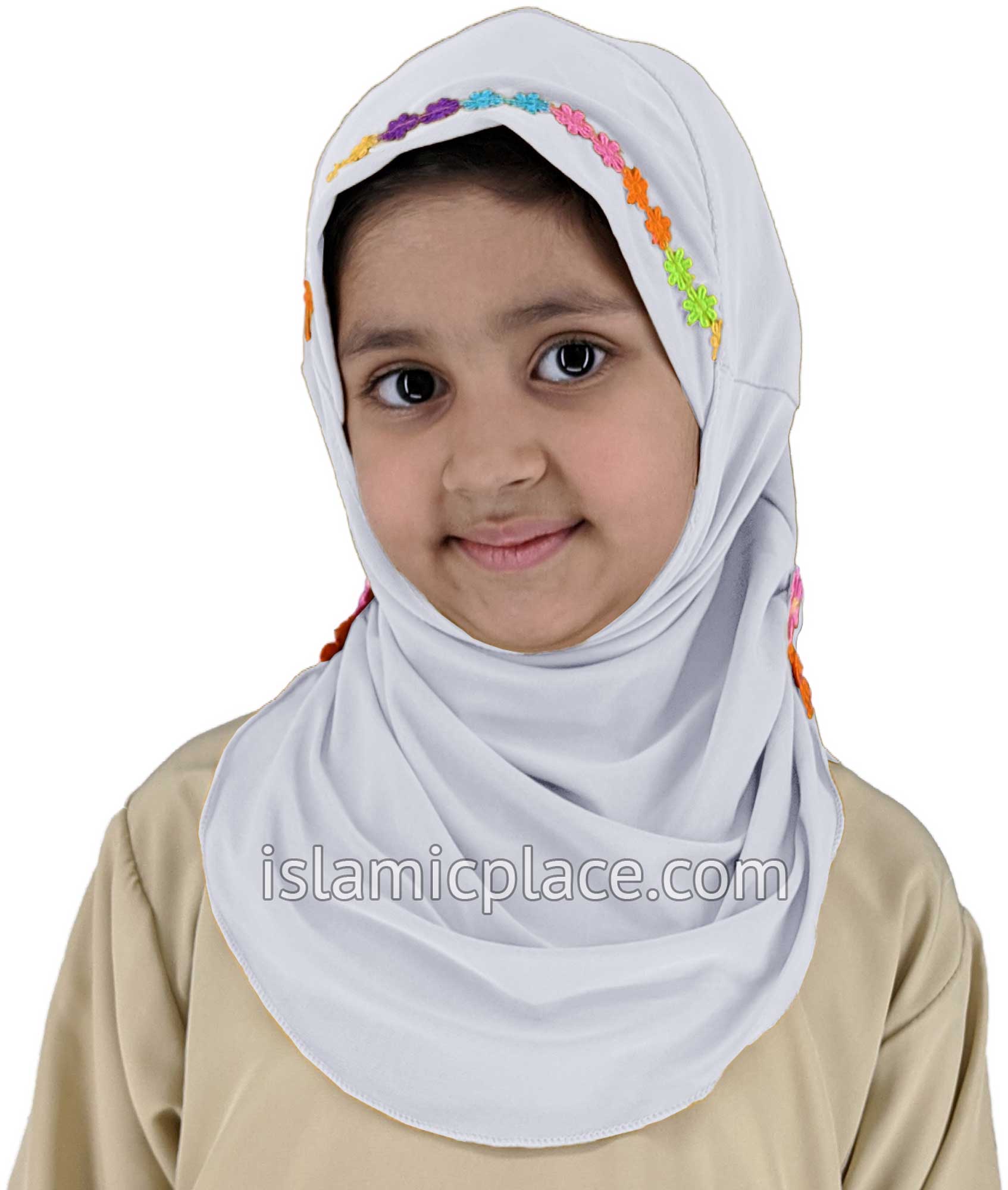 White - Lace Daisy Flowers Hijab Al-Amira - Girl size (1-piece)