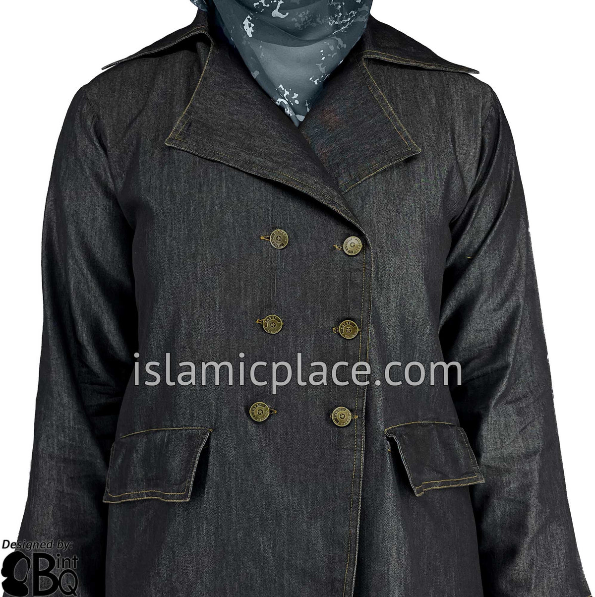 Black Denim - Qadira Designer Coat by BintQ - BQ151