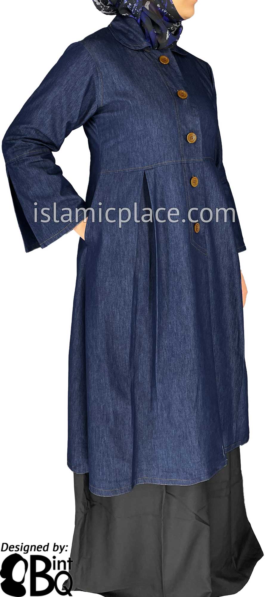 Blue Denim - Pleated Coat with Round Collar by BintQ - BQ141