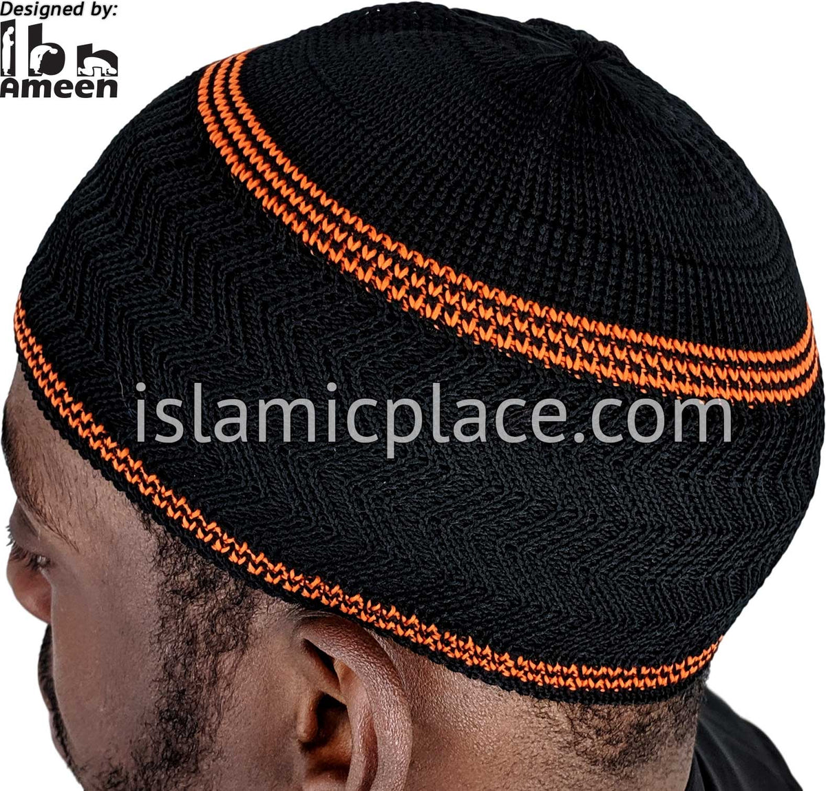 Black and Orange - Elastic Knitted Ghani Designer Kufi