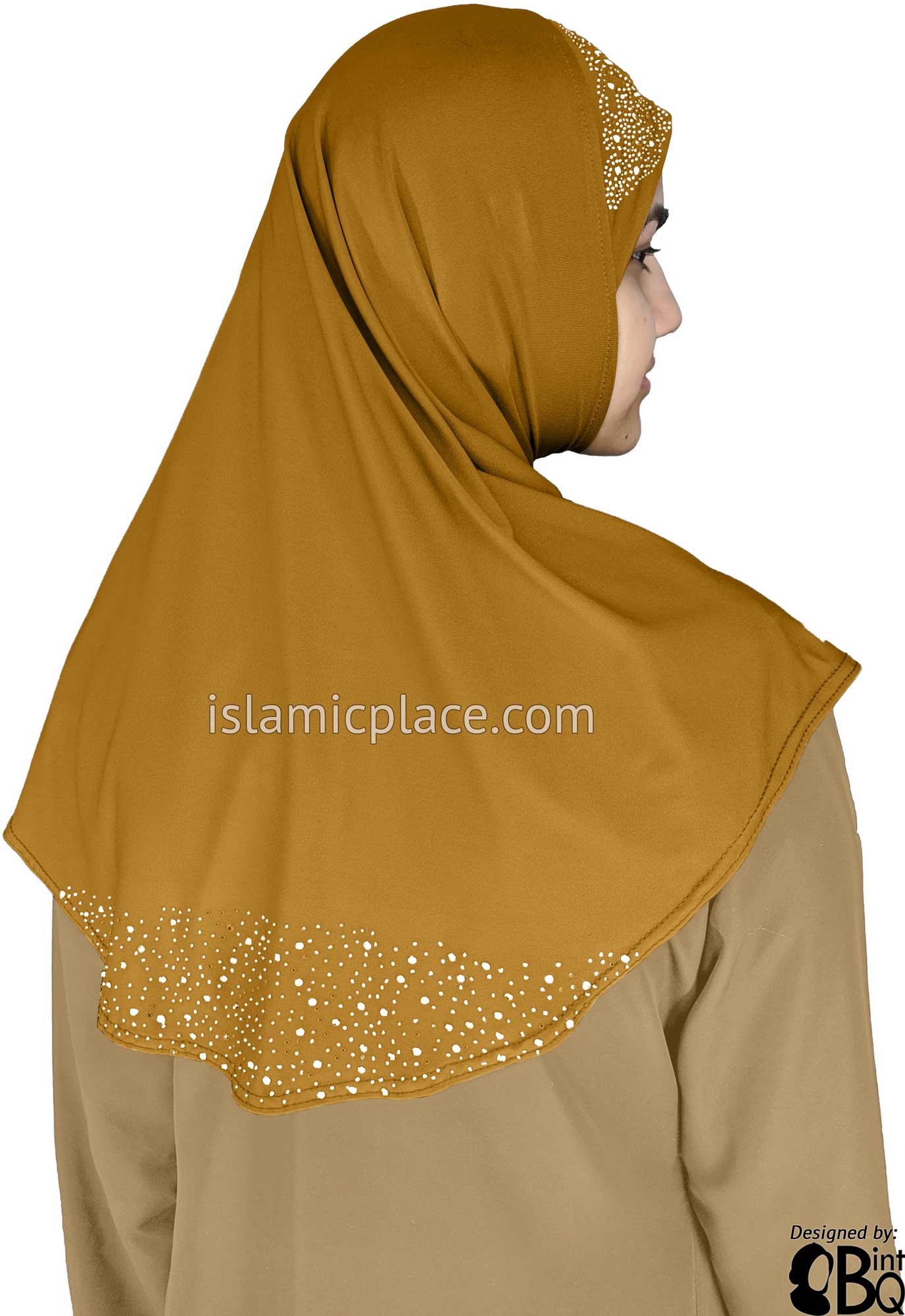 Gold - Luxurious Lycra Hijab Al-Amira with Silver Rhinestones Teen to Adult (Large)