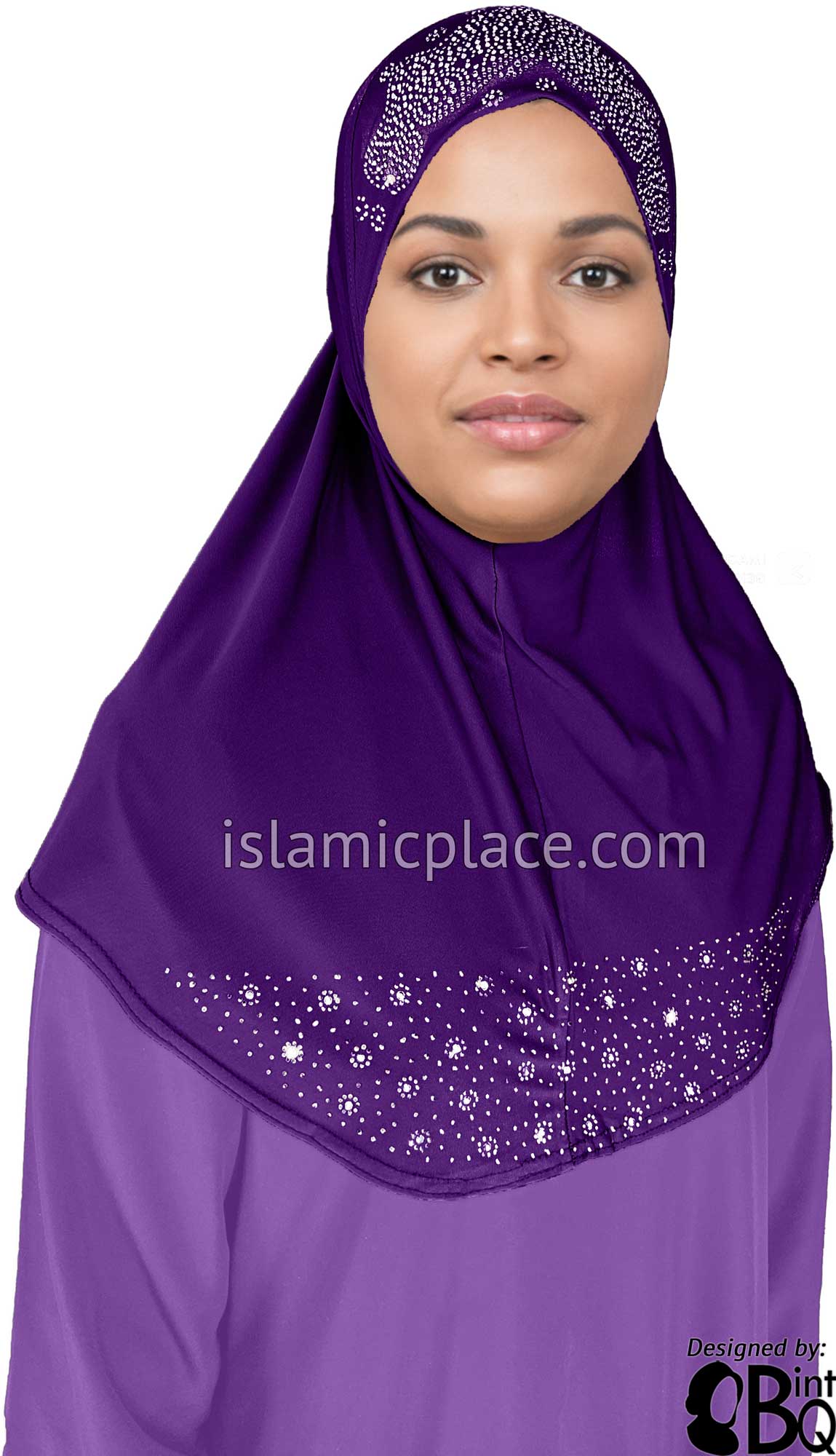 Purple - Luxurious Lycra Hijab Al-Amira with Silver Rhinestones Teen to Adult (Large)