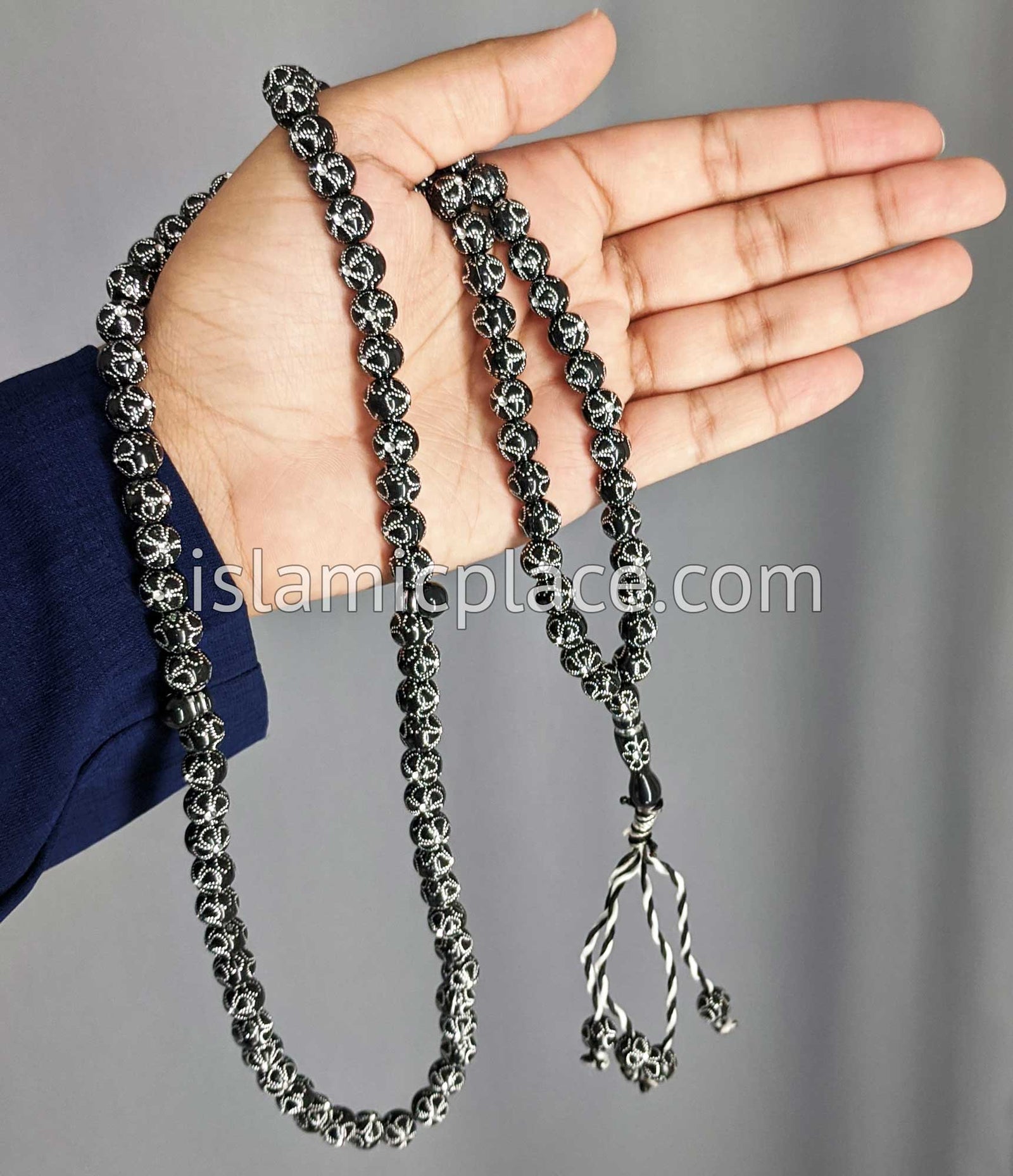 Black - Five Petals Design Tasbih Prayer Beads