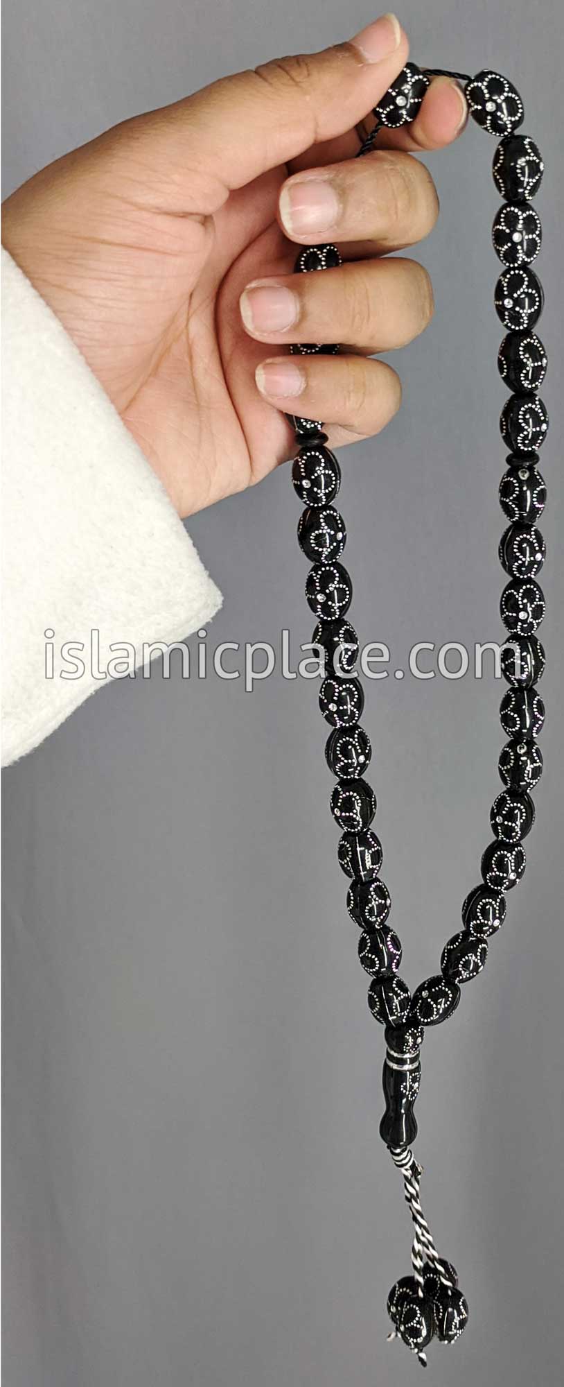 Black - Five Petals Design Tasbih with 33 Prayer Beads