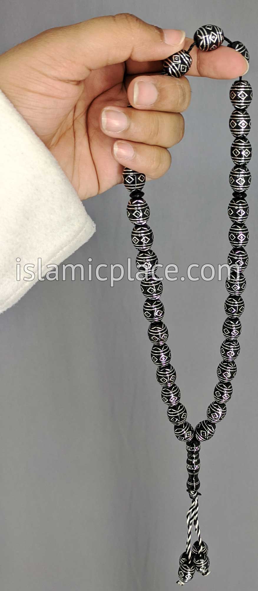 Black - Diamonds in a Row Design Tasbih with 33 Prayer Beads