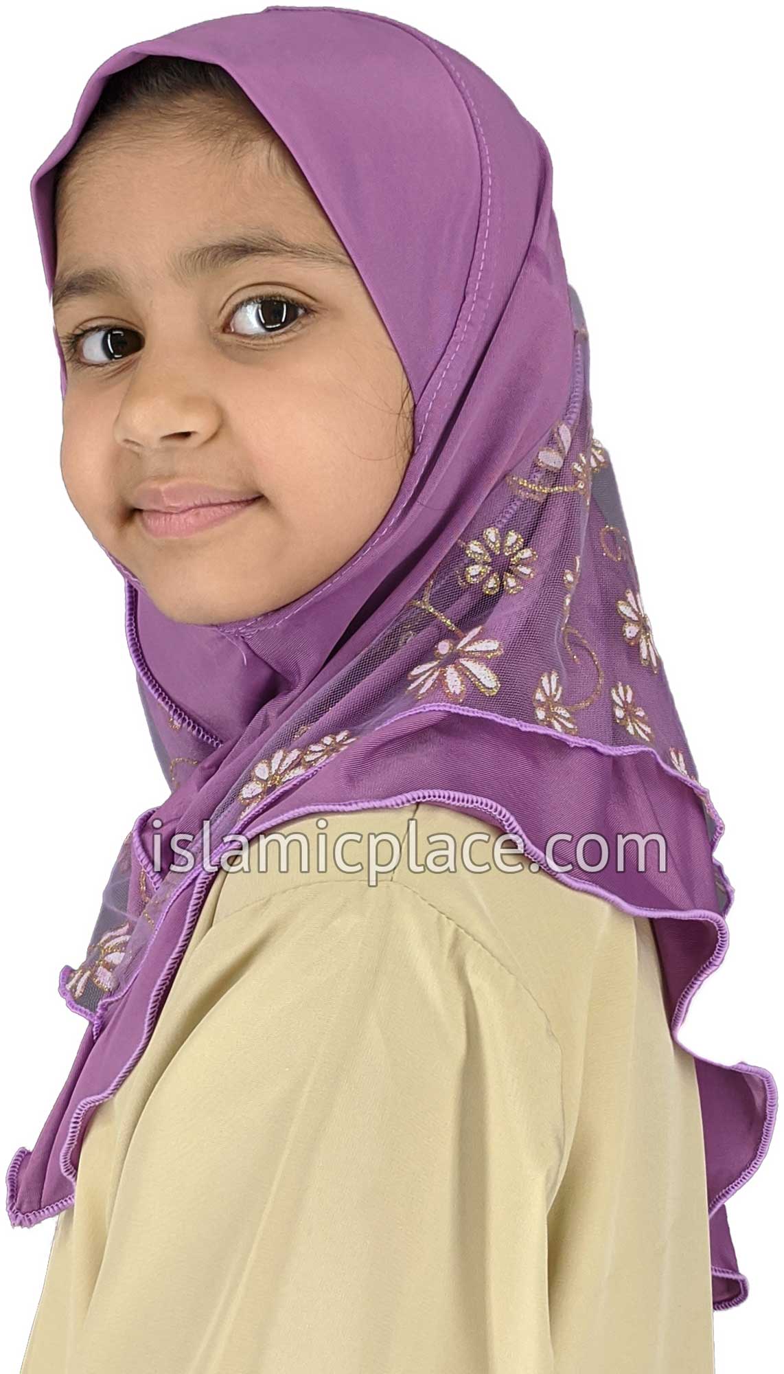 Light Purple - Daisy Sketch Hijab Al-Amira - Girl size (1-piece) - Design 2