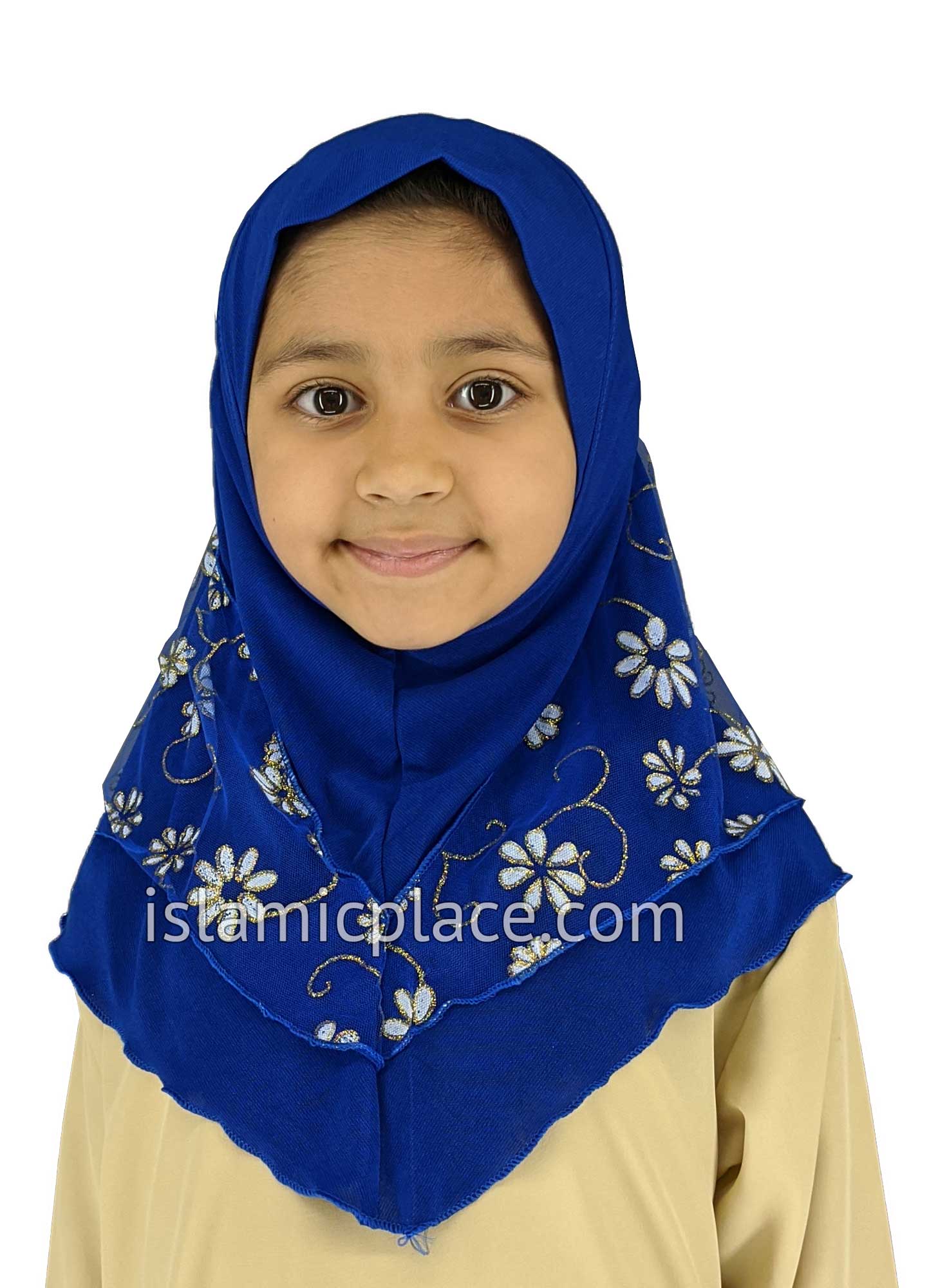 Royal Blue - Daisy Sketch Hijab Al-Amira - Girl size (1-piece) - Design 2