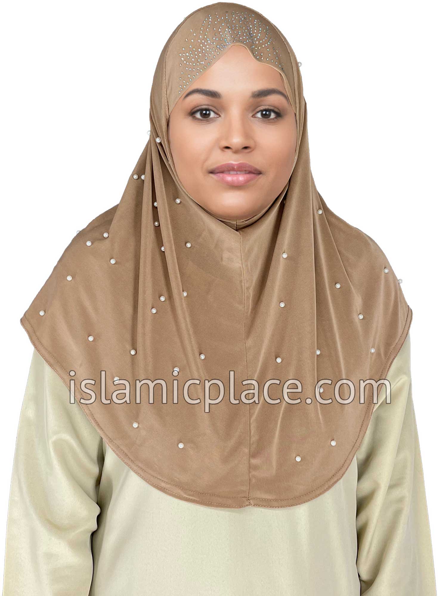Oyster - Pearly with Rhinestones Teen to Adult (Large) Hijab Al-Amira (1-piece style) - Design 10