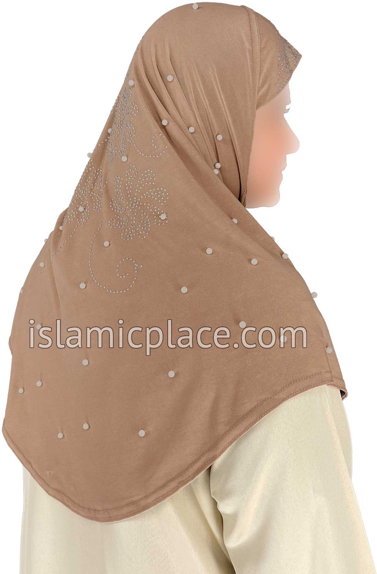 Oyster - Pearly with Rhinestones Teen to Adult (Large) Hijab Al-Amira (1-piece style) - Design 10