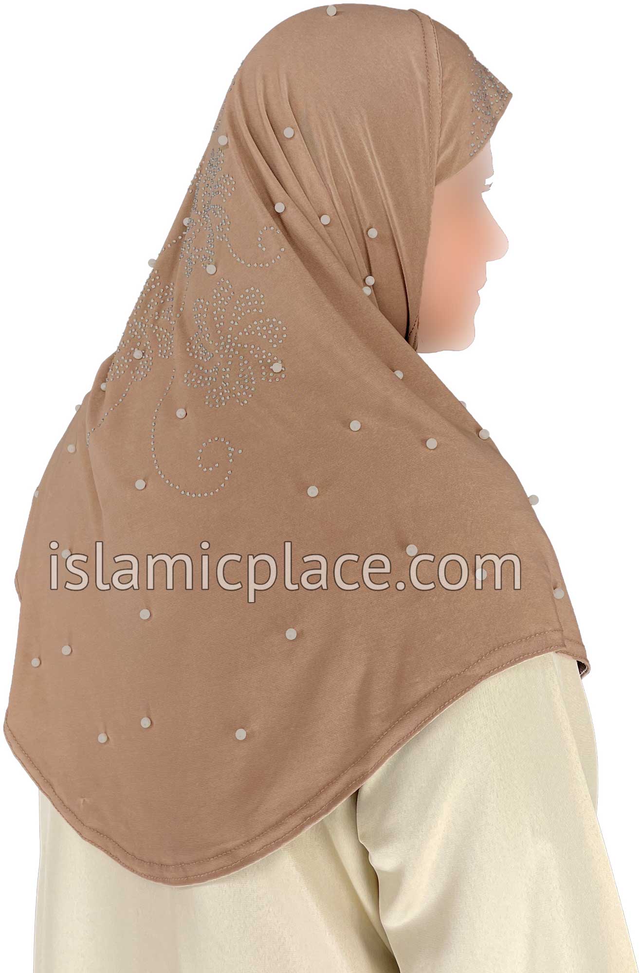 Oyster - Pearly with Rhinestones Teen to Adult (Large) Hijab Al-Amira (1-piece style) - Design 10
