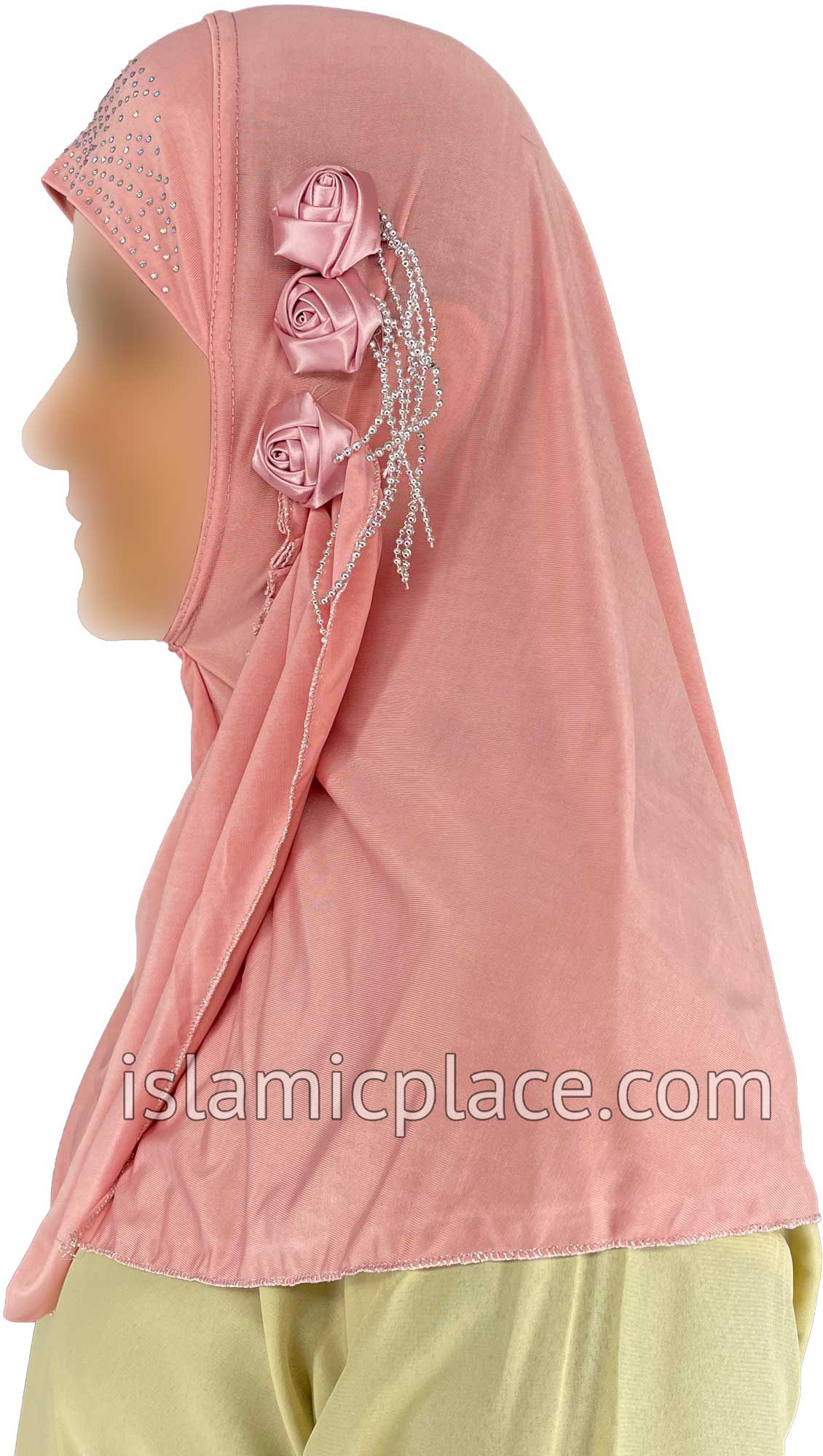 Rose Gold - Roses in a Row Teen to Adult (Large) Hijab Al-Amira (1-piece style) - Design 11