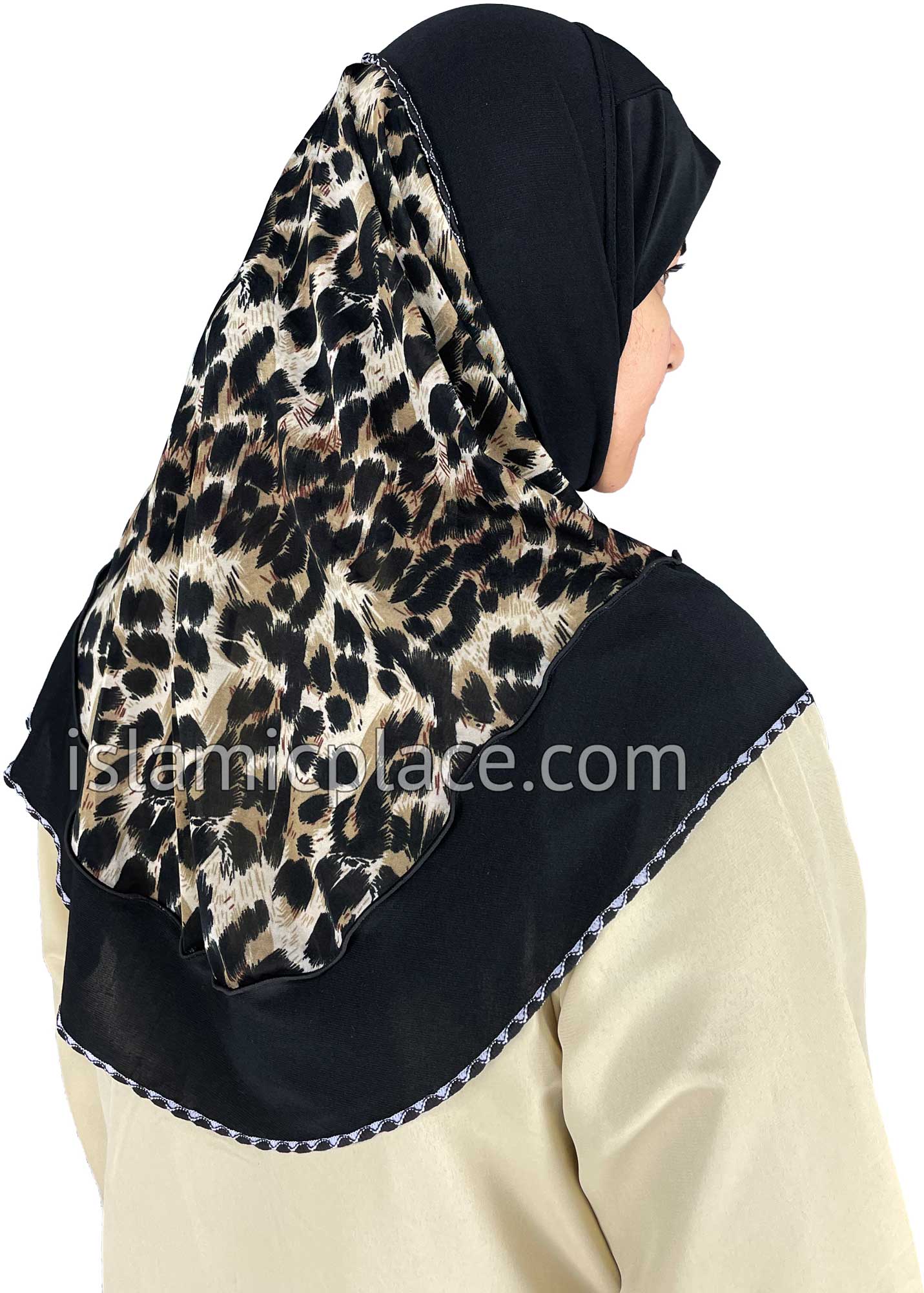 Black - Wild Prints Teen to Adult (Large) Hijab Al-Amira (1-piece style) - Design 13