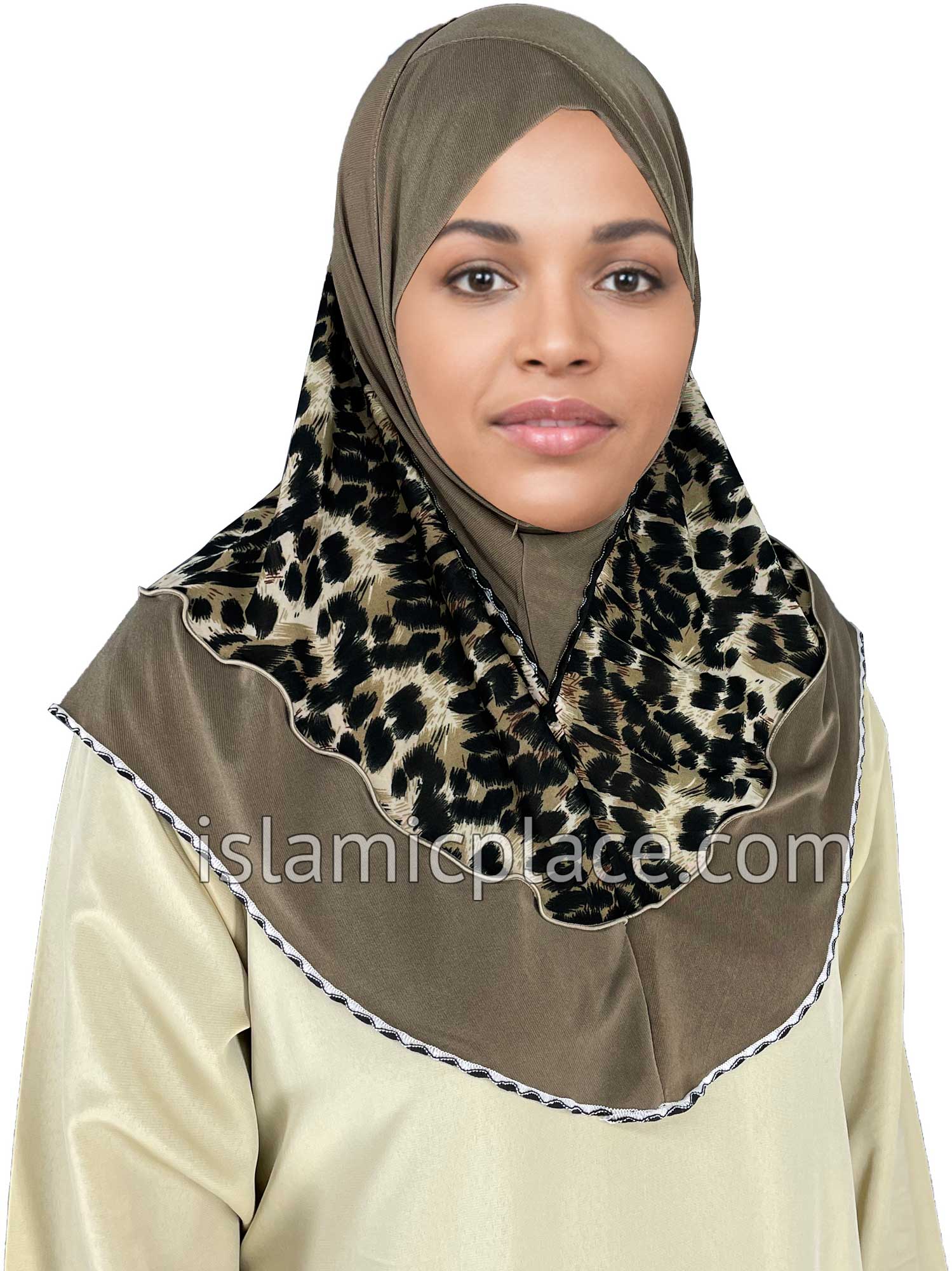 Brown - Wild Prints Teen to Adult (Large) Hijab Al-Amira (1-piece style) - Design 13