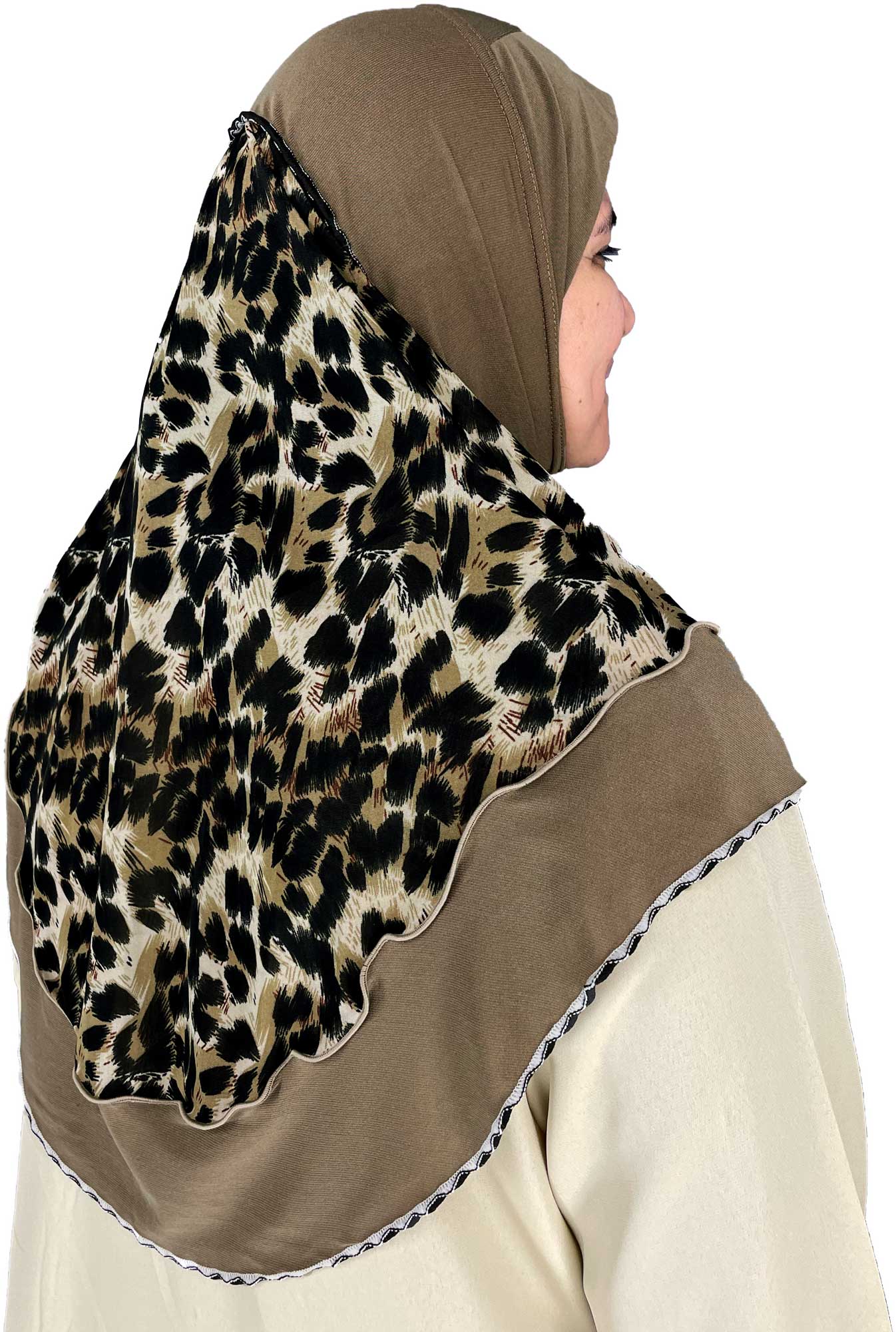 Brown - Wild Prints Teen to Adult (Large) Hijab Al-Amira (1-piece style) - Design 13