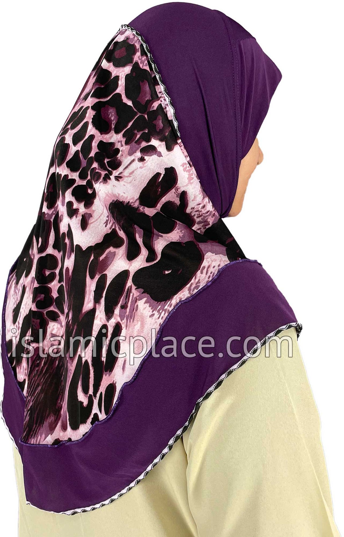 Plum - Wild Prints Teen to Adult (Large) Hijab Al-Amira (1-piece style) - Design 13