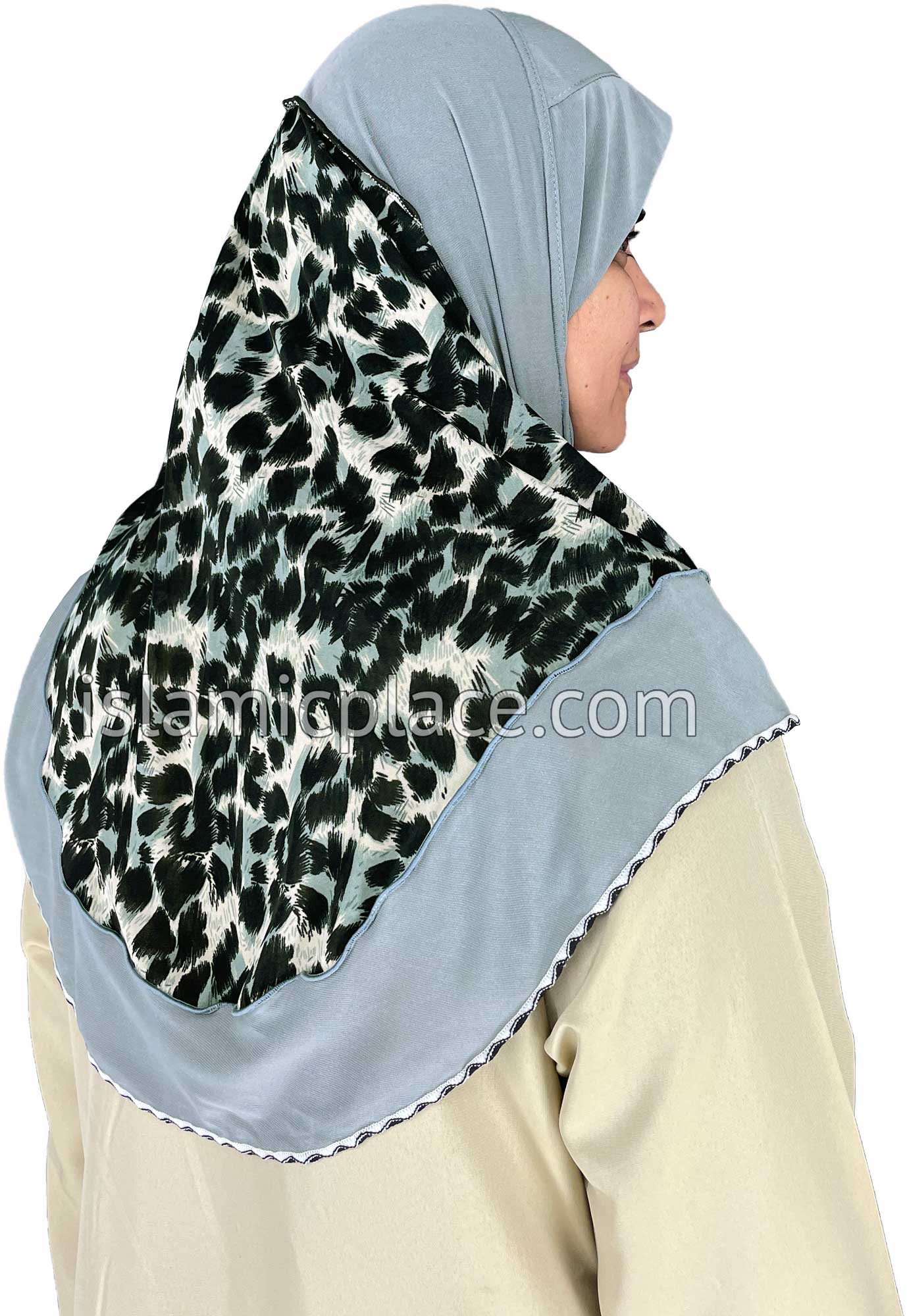Gray - Wild Prints Teen to Adult (Large) Hijab Al-Amira (1-piece style) - Design 13