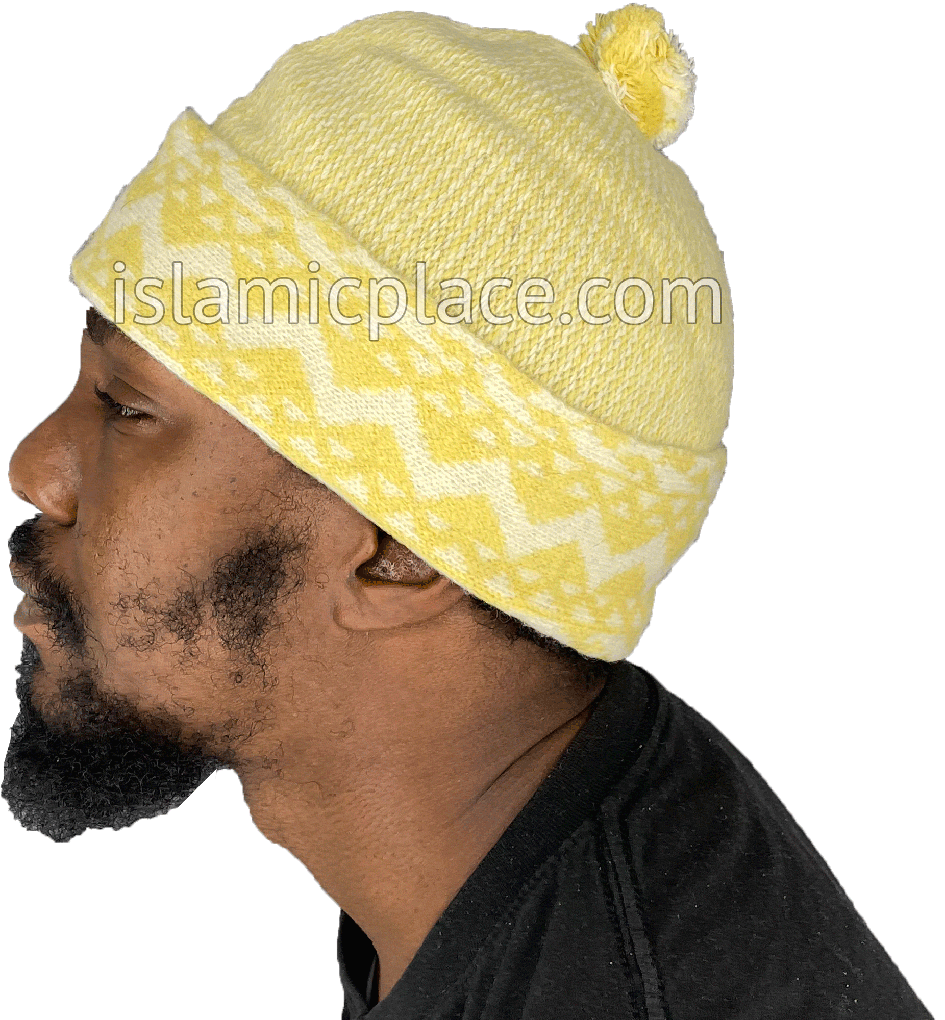 Yellow & White - Wool Knitted Wadood Zigzag Style Kufi