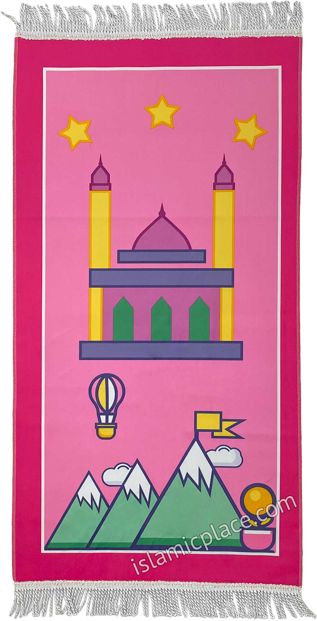 Pink - Masjid Design Prayer Rug with Three Bright Stars (Junior Size)