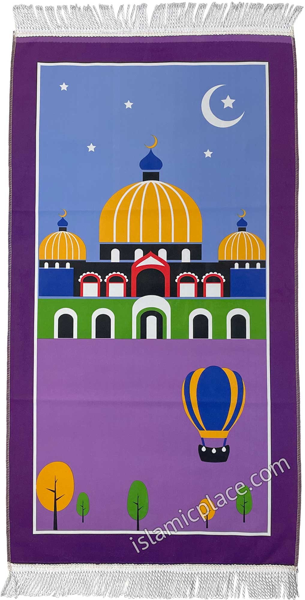 Purple - Masjid Design Prayer Rug with a Crescent Moon (Junior Size)