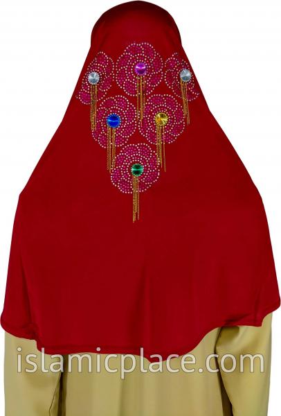 Red - Festive Hijab Al-Amira Teen to Adult (Large) - Design 6
