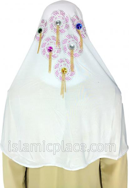 White - Festive Hijab Al-Amira Teen to Adult (Large) - Design 6