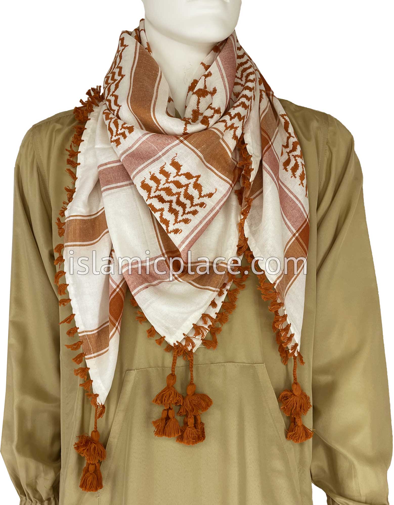White and Rust - Traditional Style Men Scarf Kifaya