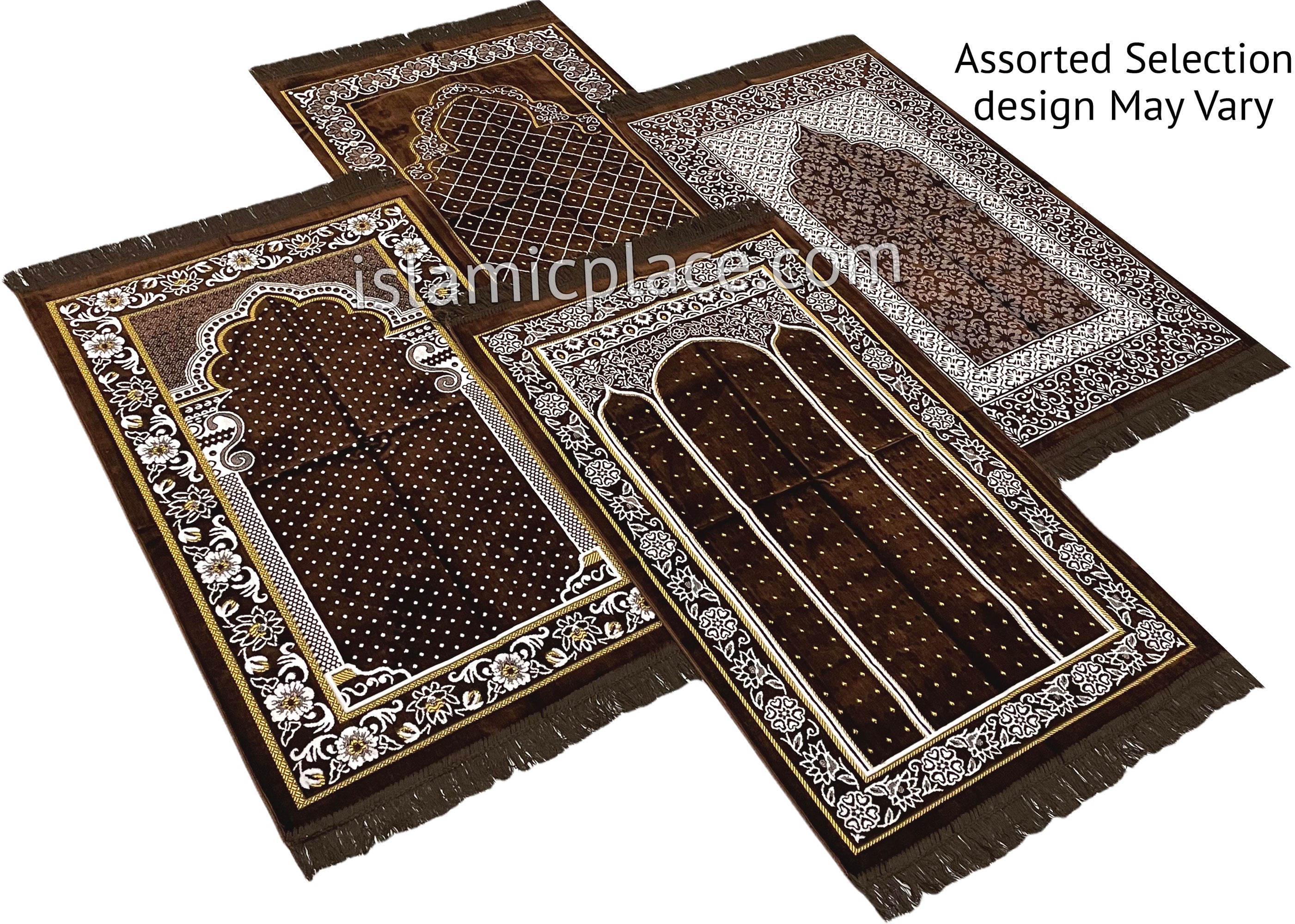 Prayer Rug Basic Brown Brown - Thick Velvet Prayer Rug - Assorted Designs - The Islamic Place