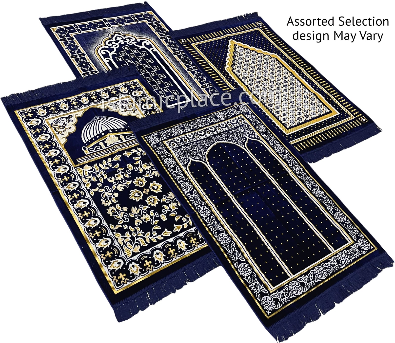 Navy Blue - Thick Velvet Prayer Rug - Assorted Designs
