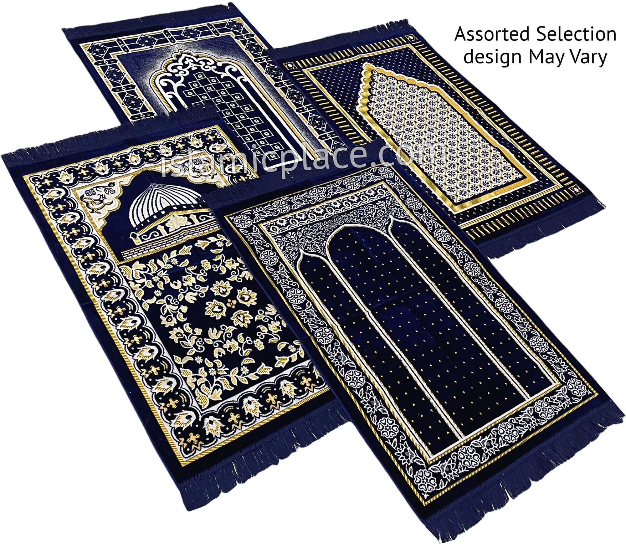 Navy Blue - Thick Velvet Prayer Rug - Assorted Designs