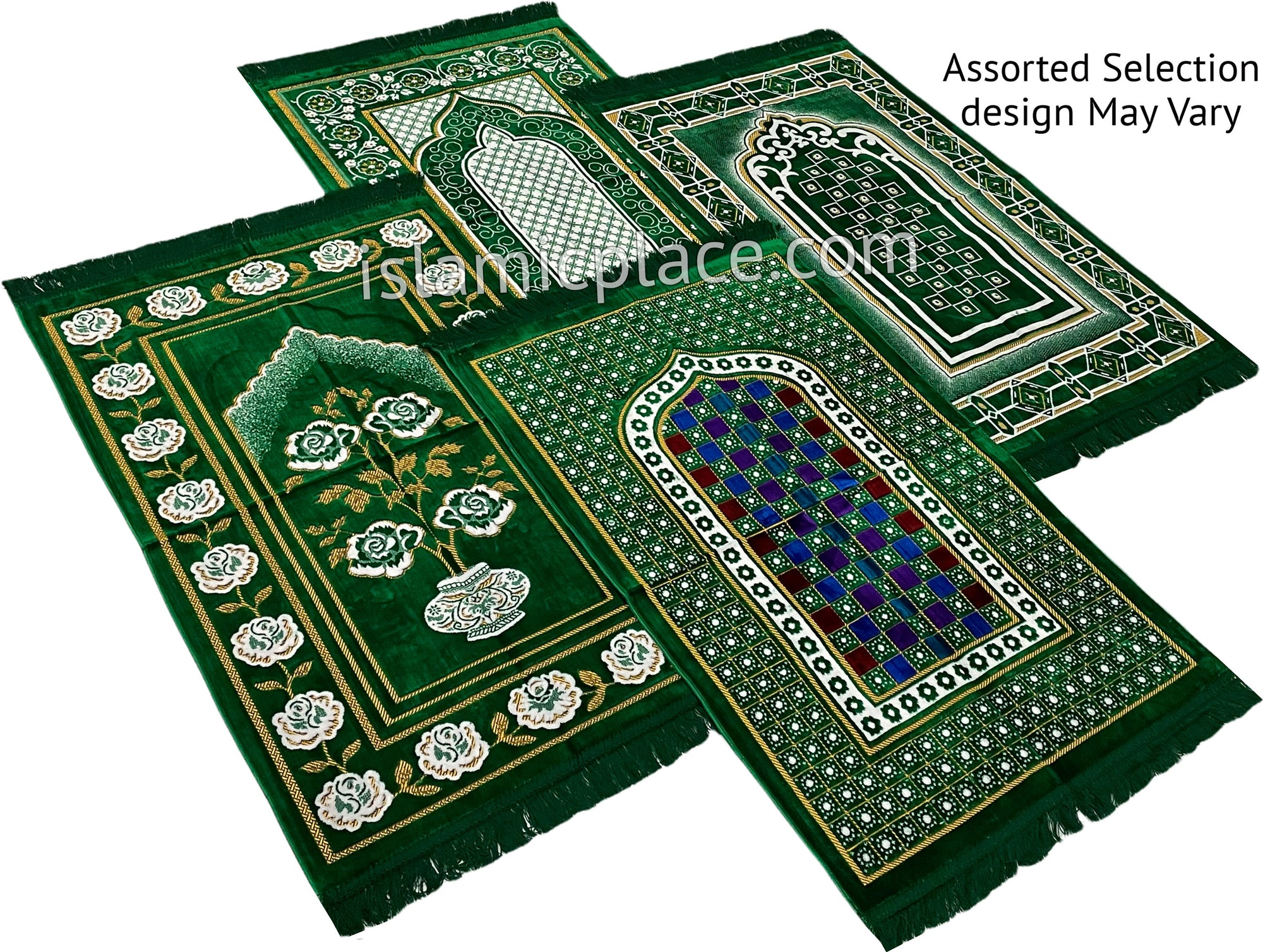 Green - Thick Velvet Prayer Rug - Assorted Designs