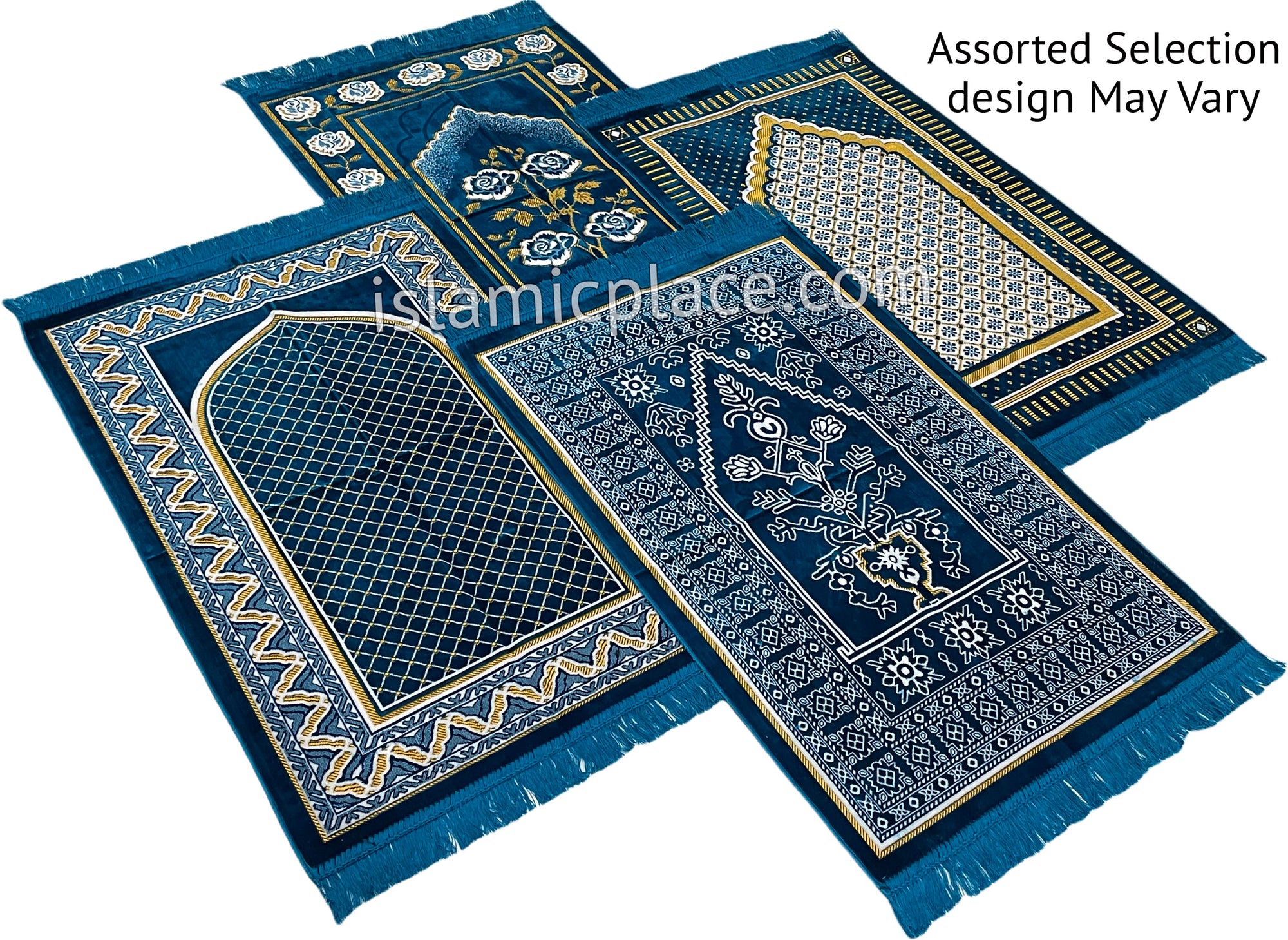 Teal Blue - Thick Velvet Prayer Rug - Assorted Designs