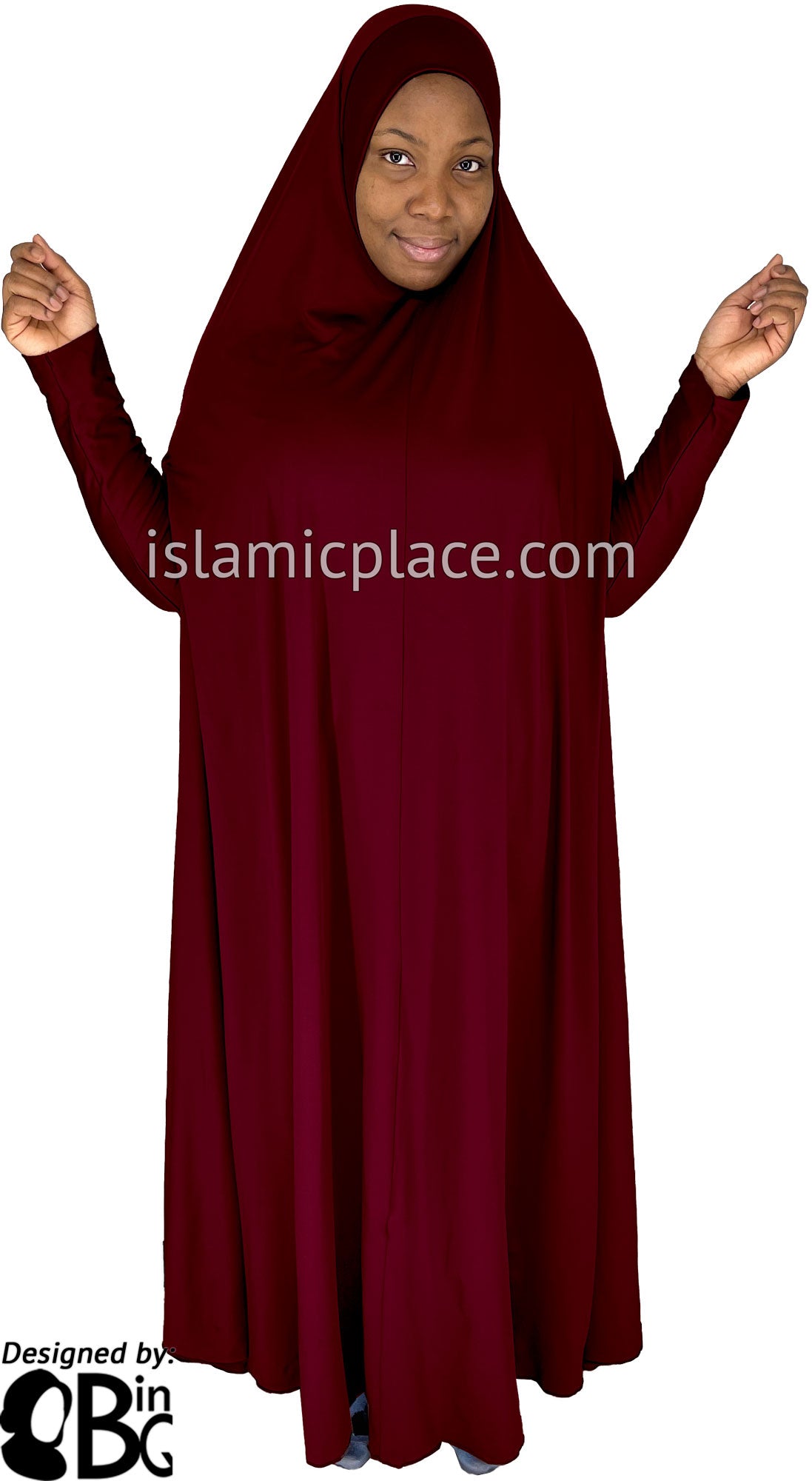 Burgundy - Plain Overhead Abaya with Cuffs